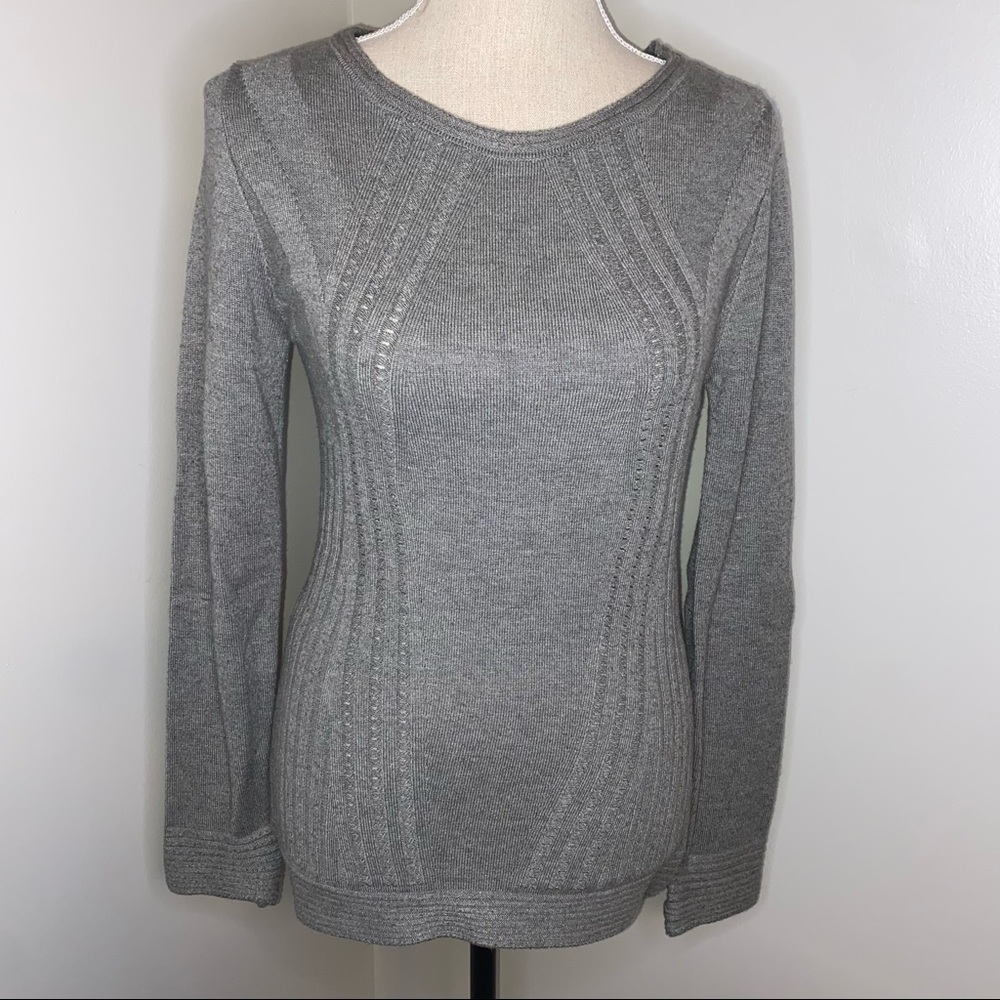 Katherine Barclay Montreal ribbed sweater gray heather crew neck size Medium